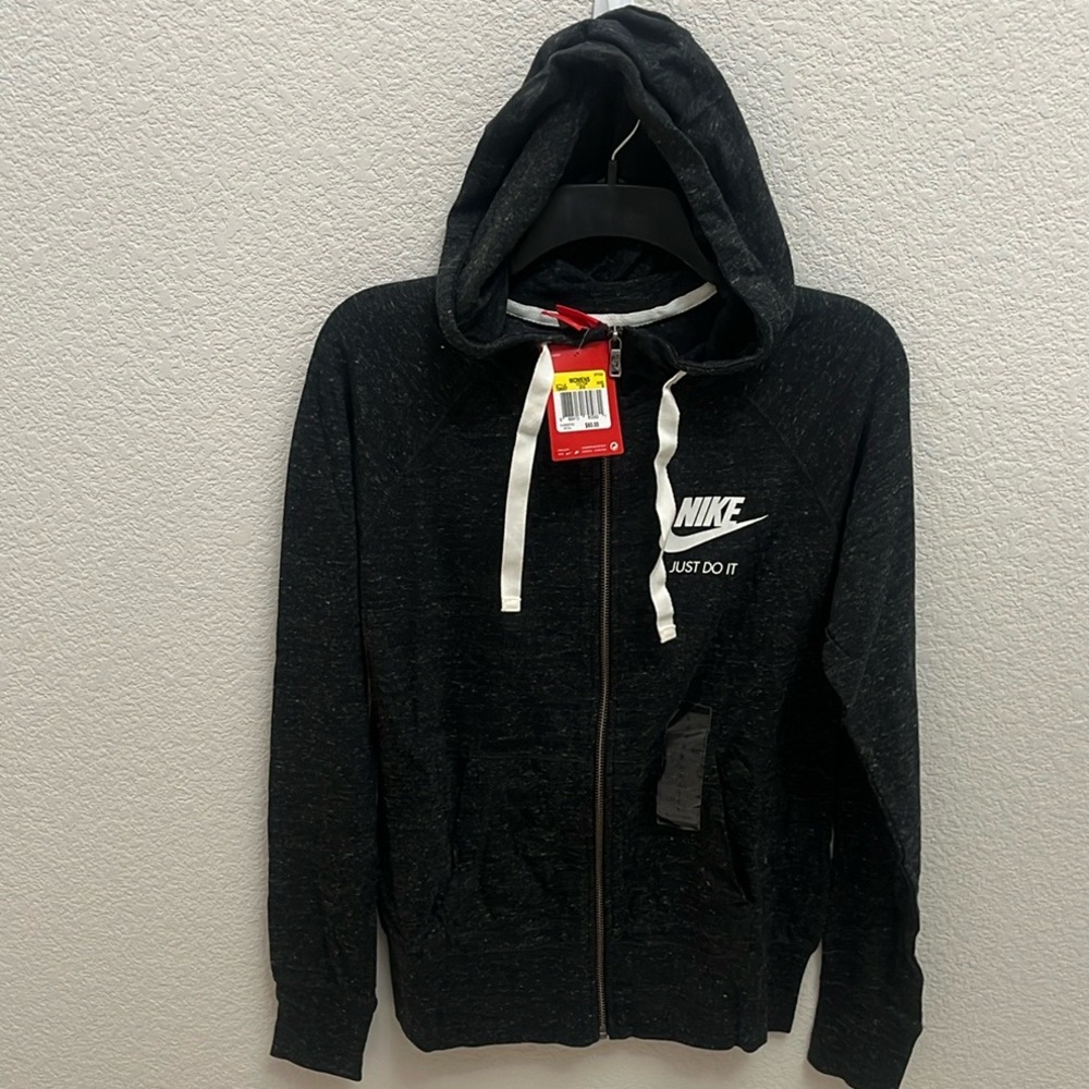 Nike Women’s Gym Vintage Full Hoodie, Long Sleeve Size Small Black Sail